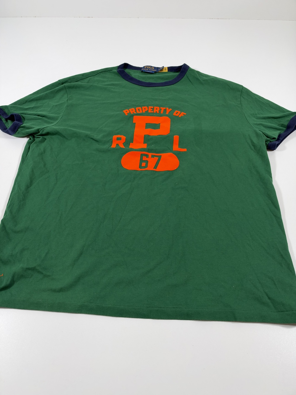 Polo Ralph Lauren Shirt Mens L Green Ringer Property Of RPL 67 Graphic Tee